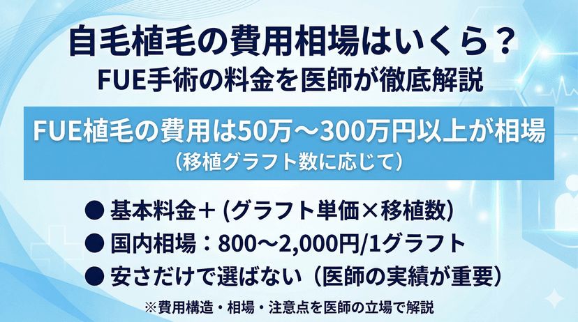 自毛植毛の費用相場はいくら？FUE手術の料金を医師が徹底解説