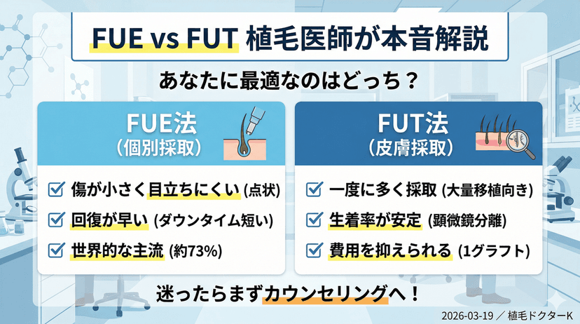 FUEとFUTの違いを医師が本音で解説｜どちらを選ぶべきか