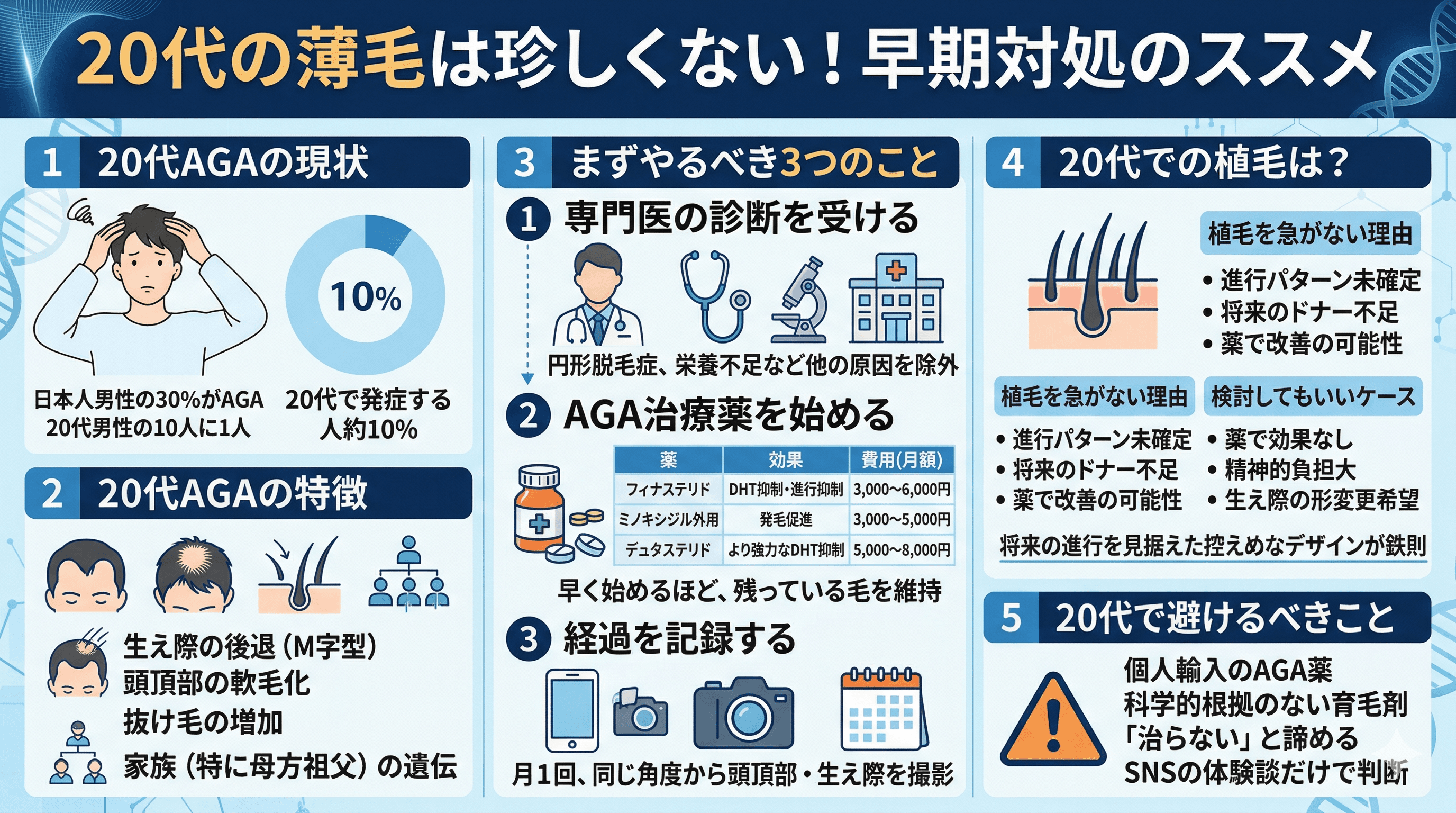 20代で薄毛に気づいたら｜早期AGA治療と植毛の判断基準