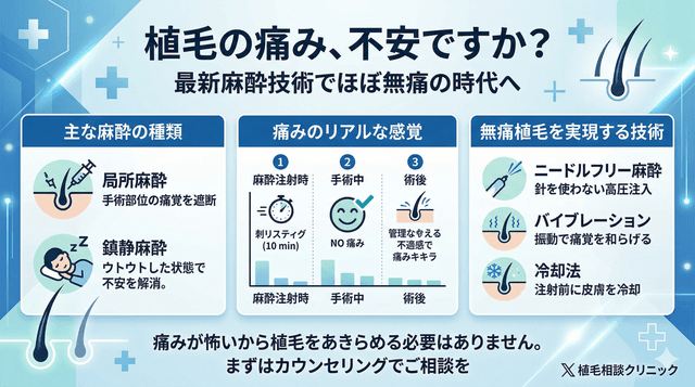 植毛の麻酔は痛い？無痛植毛の仕組みと麻酔の種類を解説