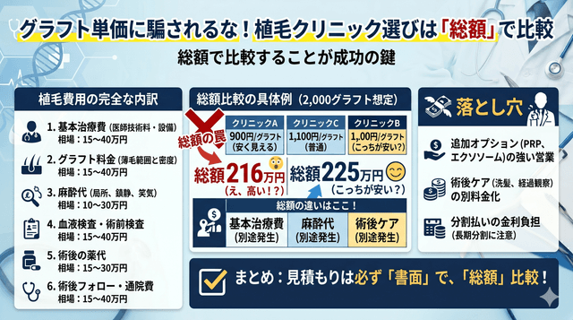 植毛費用の内訳｜グラフト単価だけで比較すると失敗する理由