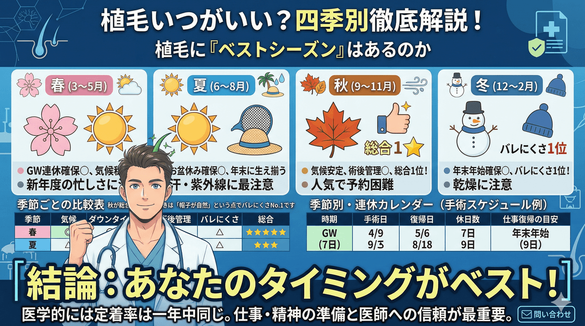 植毛手術に最適な季節は？春夏秋冬のメリット・デメリット