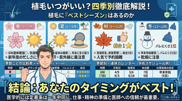 植毛手術に最適な季節は？春夏秋冬のメリット・デメリット