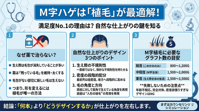 M字ハゲの植毛デザイン｜自然な生え際を作る3つのポイント