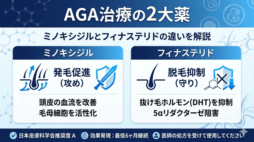ミノキシジルとフィナステリドの違い｜AGA治療薬を医師が徹底比較
