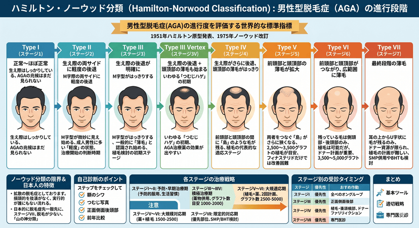 ハミルトン・ノーウッド分類とは？AGAの進行度7段階を医師が解説