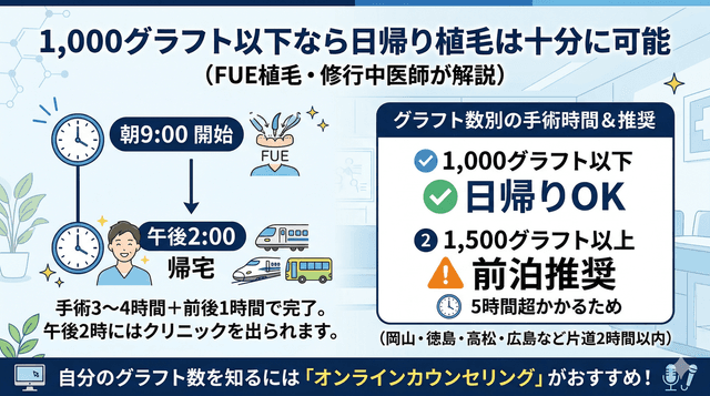 日帰り植毛は可能？遠方からの手術当日スケジュール
