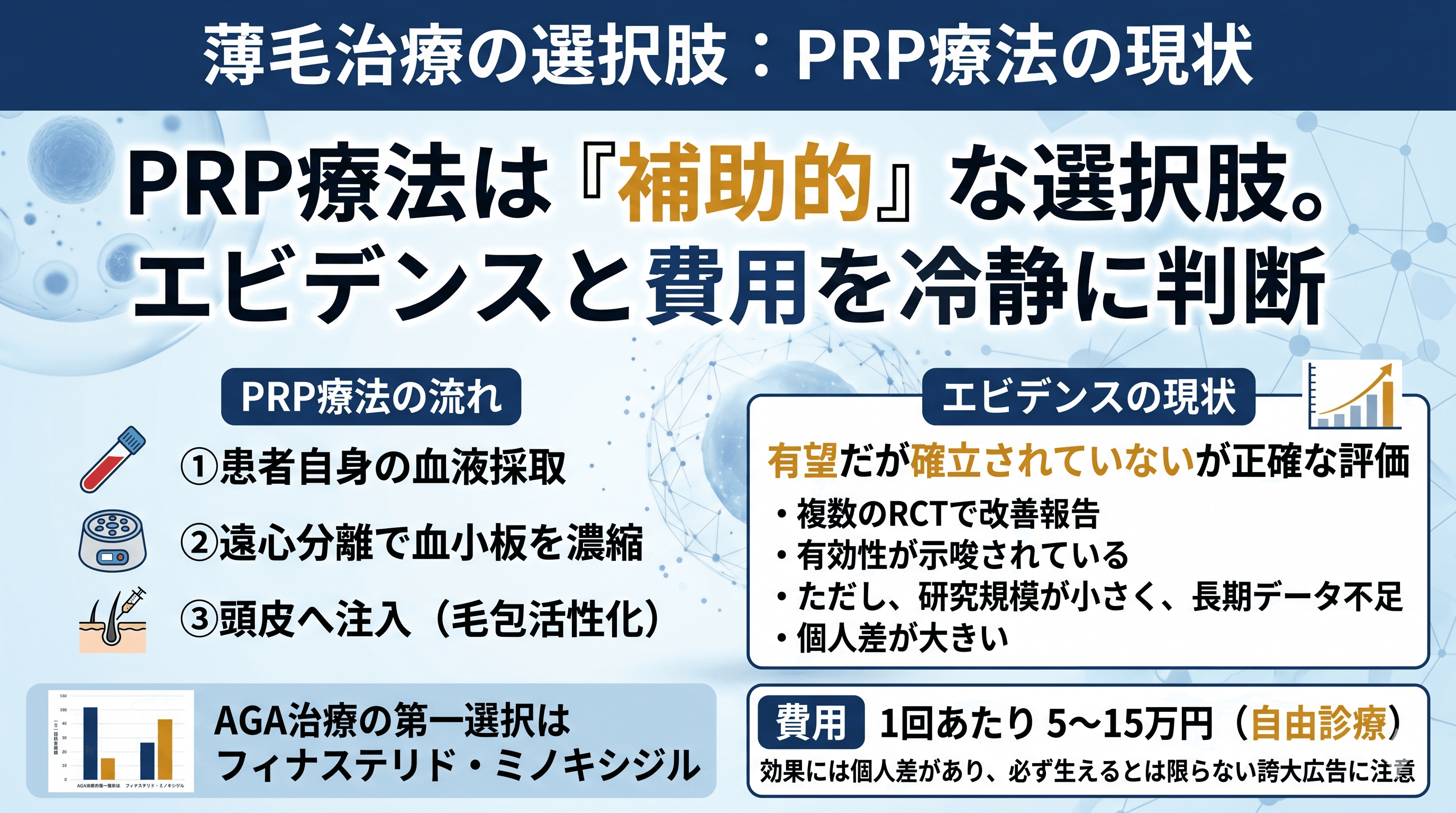 PRP療法（多血小板血漿）で薄毛は治る？効果・費用・エビデンスを検証