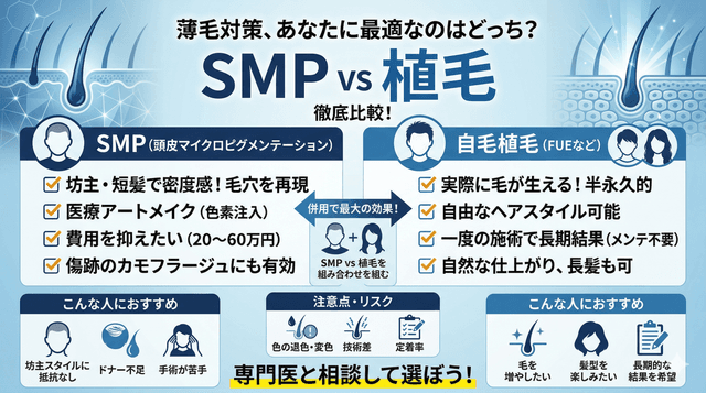 SMP（頭皮タトゥー）と植毛の違い｜どちらが自分に合っているか