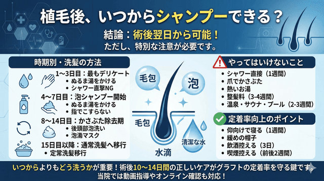 植毛後のシャンプーはいつからOK？正しい洗髪方法を医師が解説