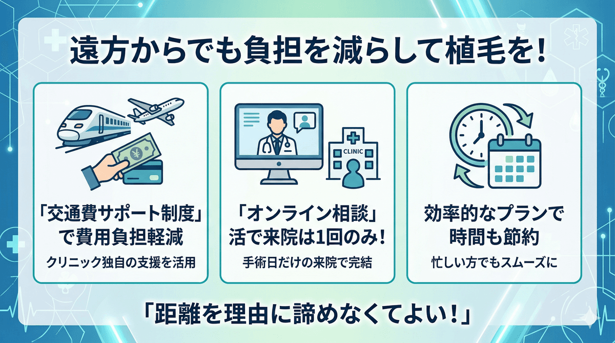 遠方から植毛を受ける方へ｜交通費・宿泊サポート完全ガイド