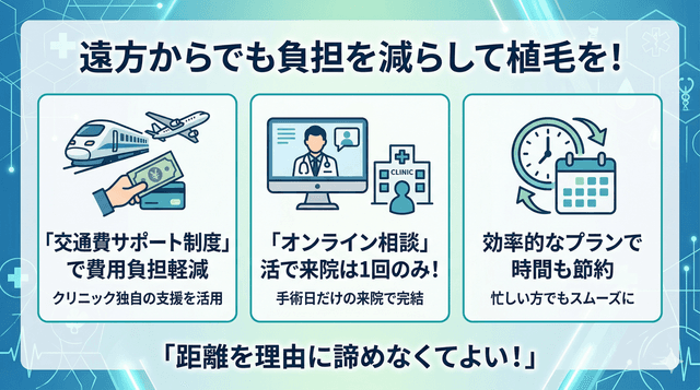 遠方から植毛を受ける方へ｜交通費・宿泊サポート完全ガイド