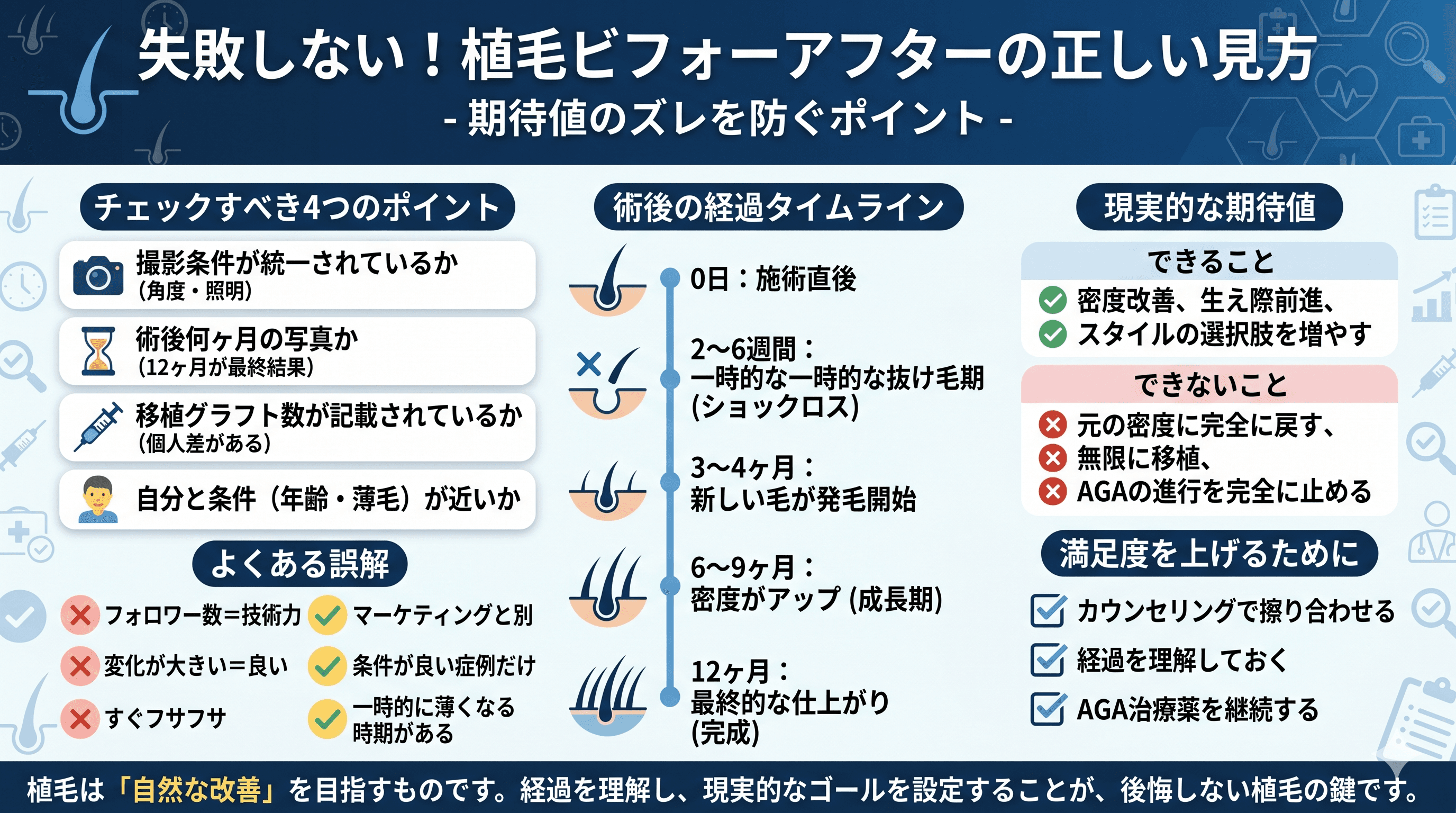 植毛のビフォーアフター|術後の経過と現実的な期待値